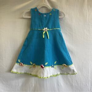 Youngland Turquoise Girls Dress Size 6 Sleeveless Embroidered Flowers Easter